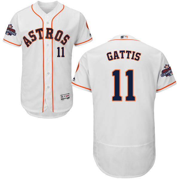 Astros #11 Evan Gattis White Flexbase Authentic Collection World Series Champions Stitched MLB Jersey